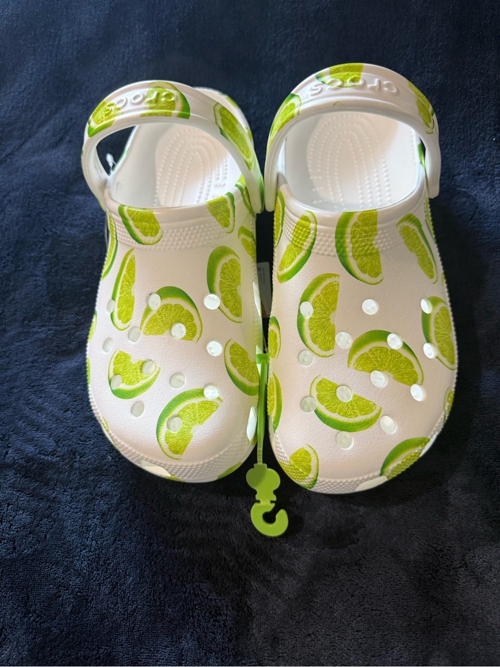 CROCS White Clogs with Green Lime Print - Picture 2 of 12